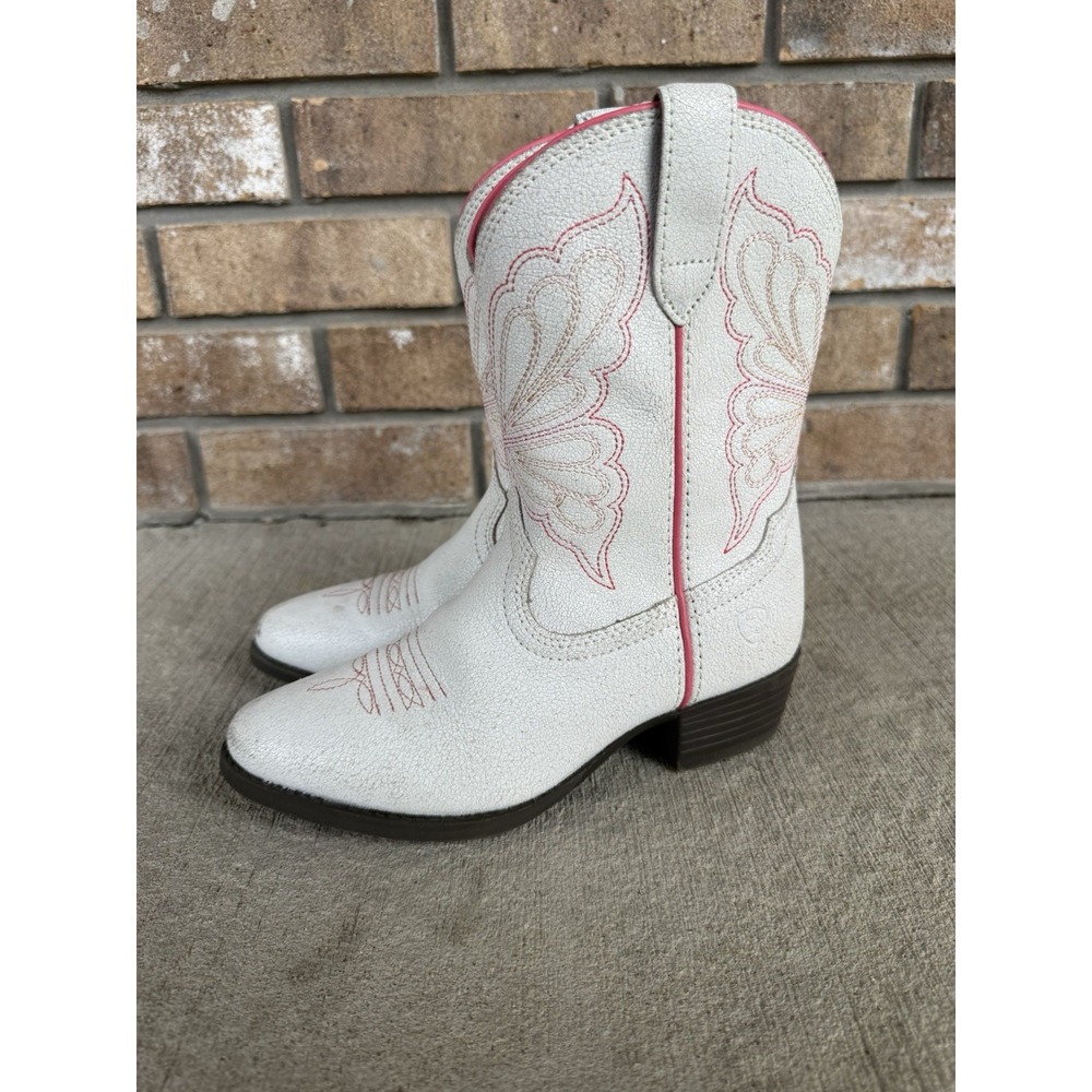 Kids Girls Ariat Boots Heritage Western Butterfly White Pink Size 1.5 Girls